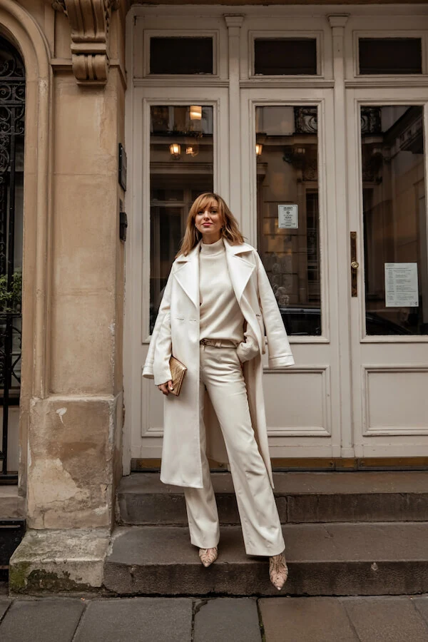 Cream Coat Ivory Wide-Leg Trousers Outfit