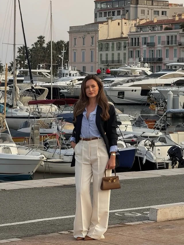 Navy Blazer Cream Wide-Leg Trousers Coastal Outfit
