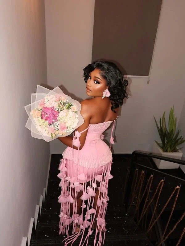 Pink Strapless Mini Dress with Butterfly Fringe