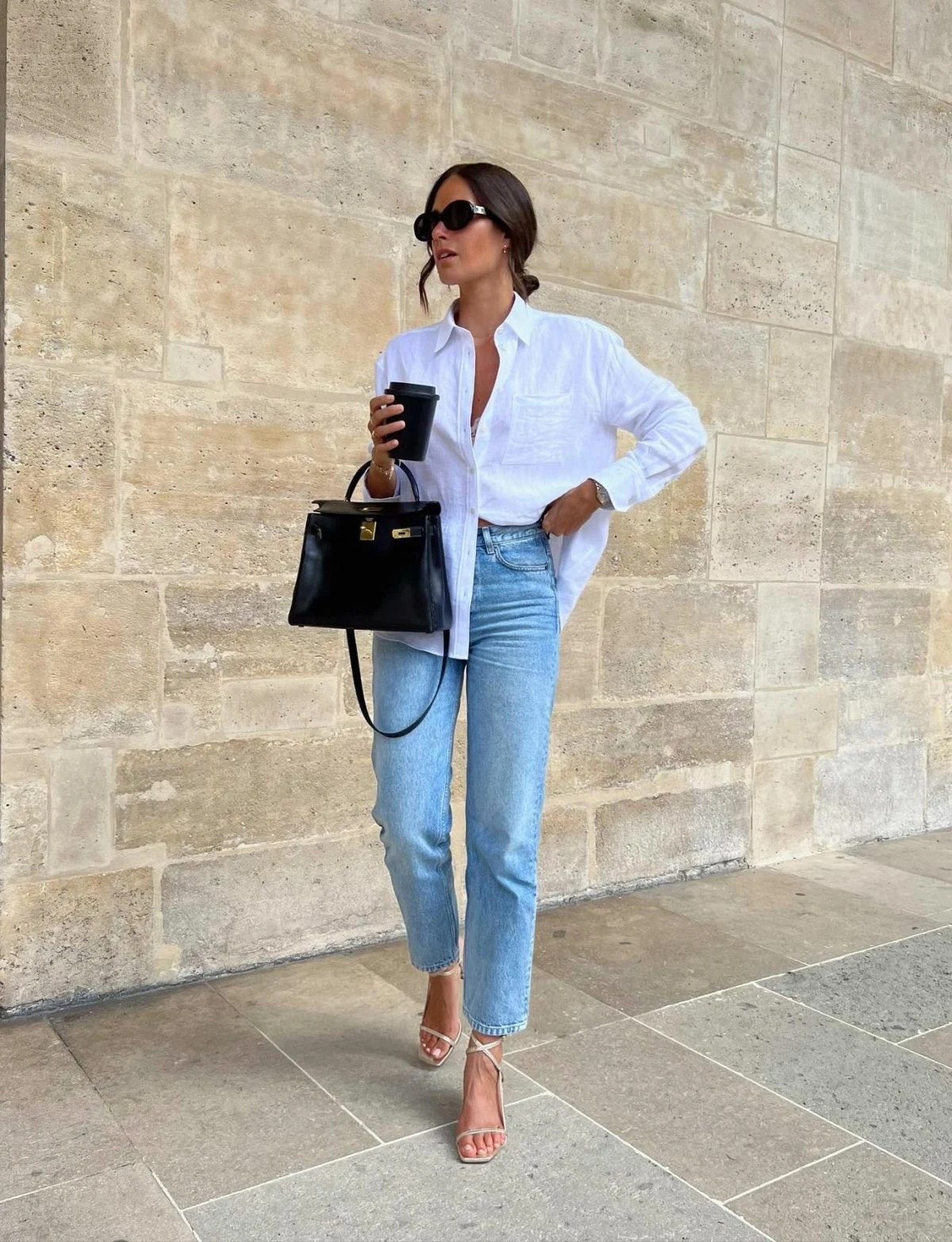 White Oversized Shirt and Light Wash Jeans Outfit