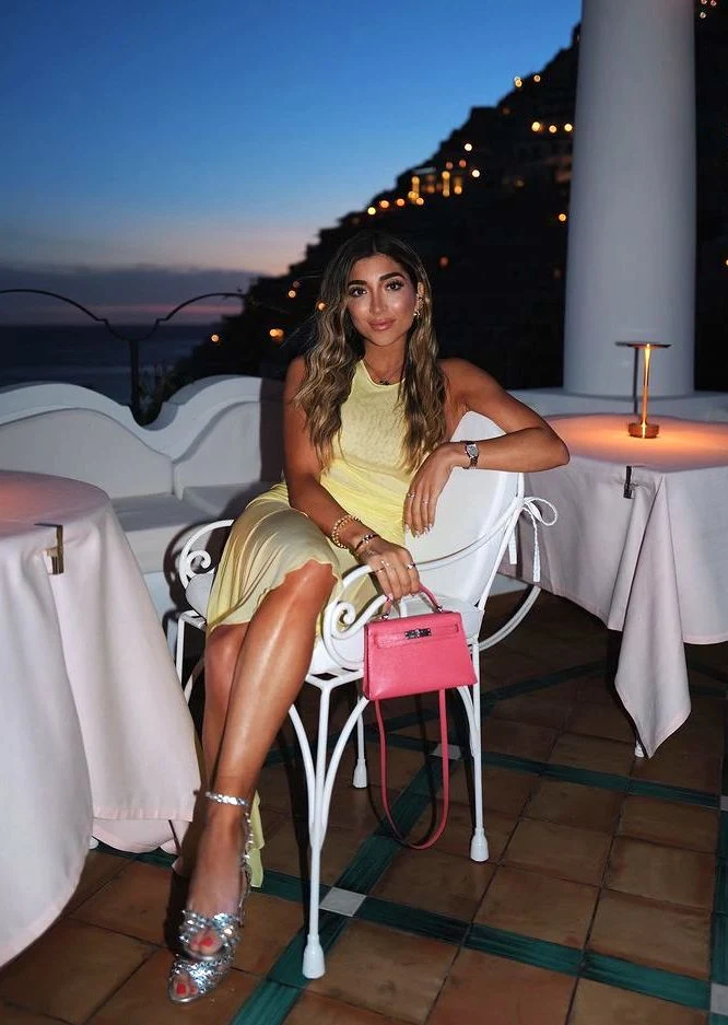 Yellow Halterneck Mini Dress Outfit with Pink Bag