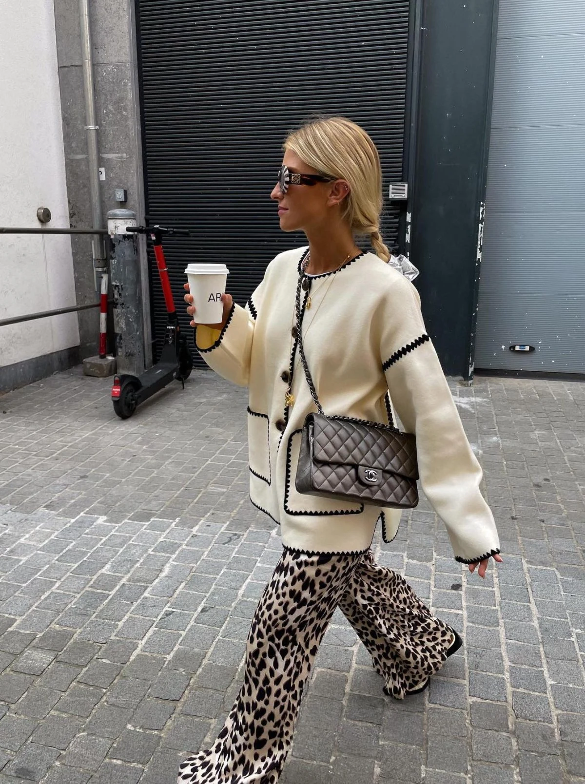 Cream Knit Co-Ord with Leopard Print Trousers Outfit