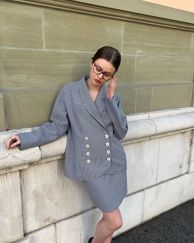 Black White Gingham Check Blazer Shorts Co-Ord Outfit