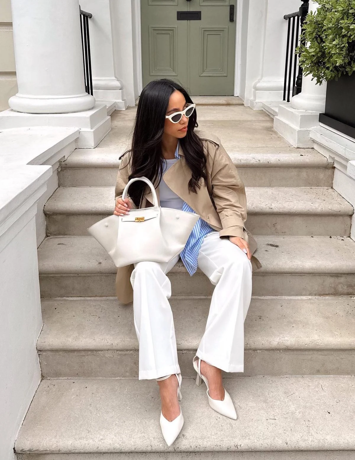 Beige Blazer White Wide-Leg Trousers Spring Outfit